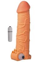 Erofoni Ucu 5 Cm Dolgulu Titreşimli 18 CM Süper Realistik Uzatmalı Penis Kılıfı