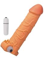 Erofoni Ucu 5 Cm Dolgulu Titreşimli 18 CM Süper Realistik Uzatmalı Penis Kılıfı