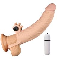 Erofoni Ucu 6 CM Dolgulu Titreşimli 21 CM Realistik Süper Uzatmalı Penis Kılıfı