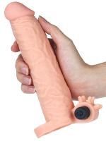 Erofoni Ucu 6 CM Dolgulu Titreşimli 21 CM Realistik Süper Uzatmalı Penis Kılıfı