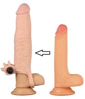 Erofoni Ucu 6 CM Dolgulu Titreşimli 21 CM Realistik Süper Uzatmalı Penis Kılıfı